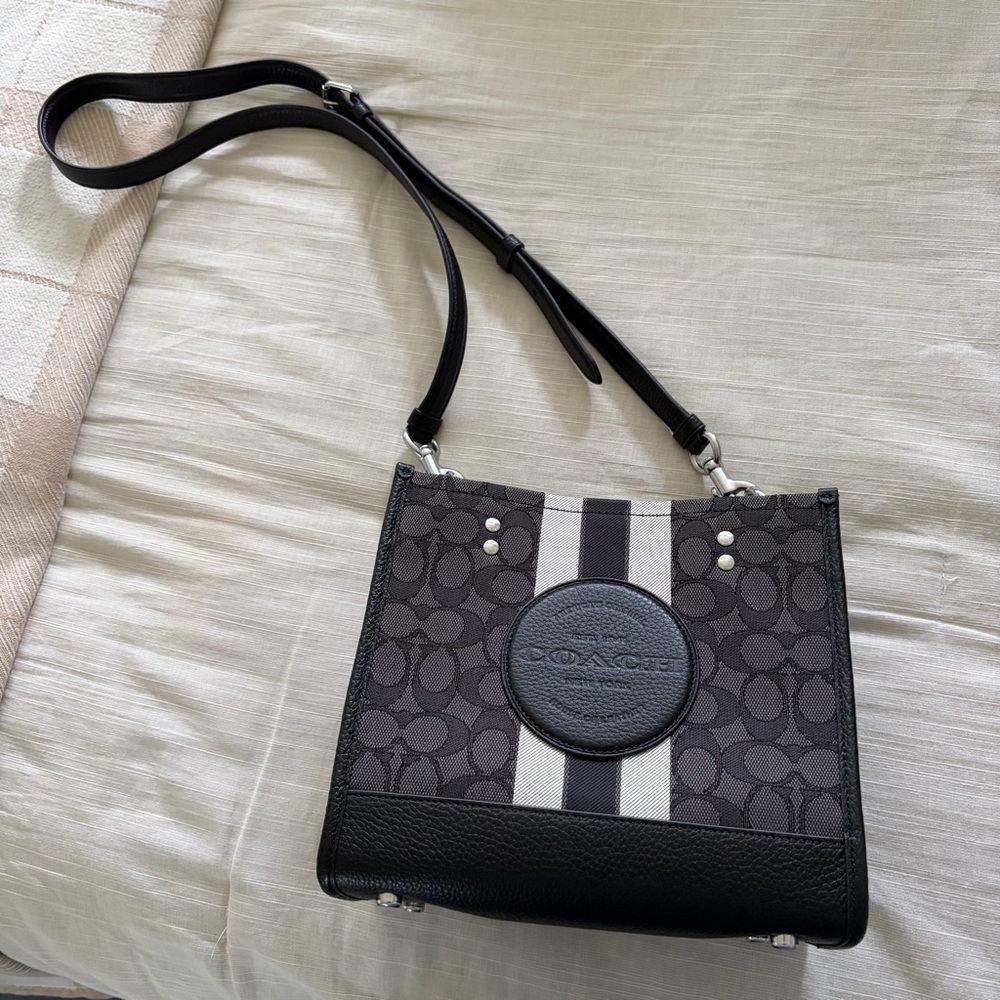 Coach Black and Gray Signature Crossbody with Center Stripe